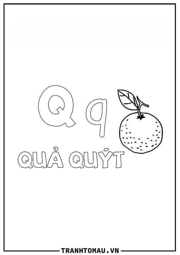 Bé tô tranh tô màu chữ Q tiếng Việt với hình ảnh quả quýt ngọt ngào