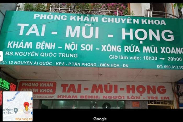Bên ngoài cơ sở y tế chuyên khoa về tai mũi họng ở Đồng Nai của Bác sĩ Nguyễn Quốc Trung