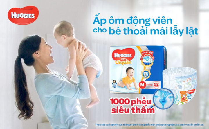 Bỉm quần Huggies với khả năng thấm hút vượt trội và chống hăm hiệu quả