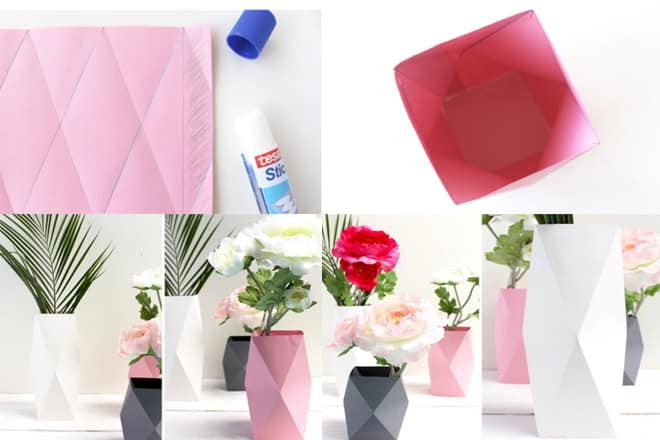Bình hoa handmade bằng giấy trang trí với các bông hoa giấy tinh tế, mang vẻ đẹp tự nhiên.
