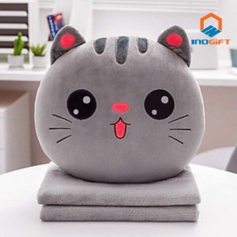 bộ chăn gối văn phòng hình mèo xám quà tặng 8 3 dưới 200k