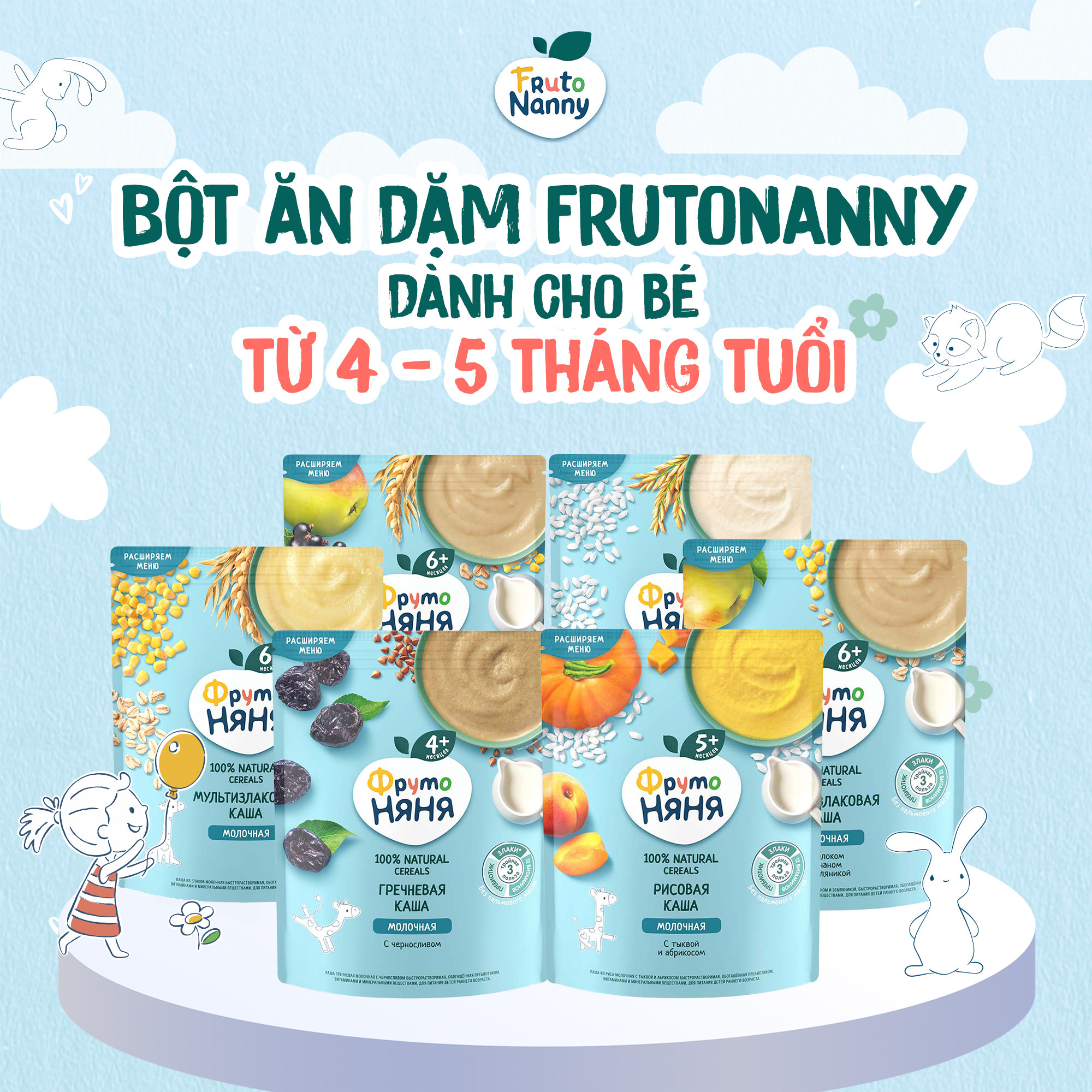 Bột ăn dặm FrutoNanny của Nga với hương vị tự nhiên cho bé 5 tháng