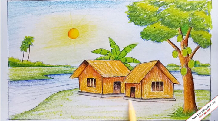Bức tranh phong cảnh quê hương đơn giản, mộc mạc