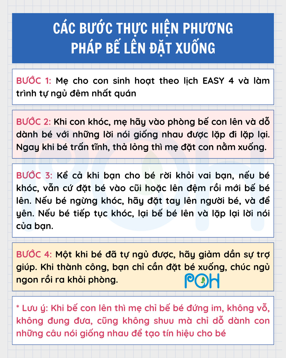 Các bước thực hiện phương pháp bế lên đặt xuống cho bé 4 tháng tuổi