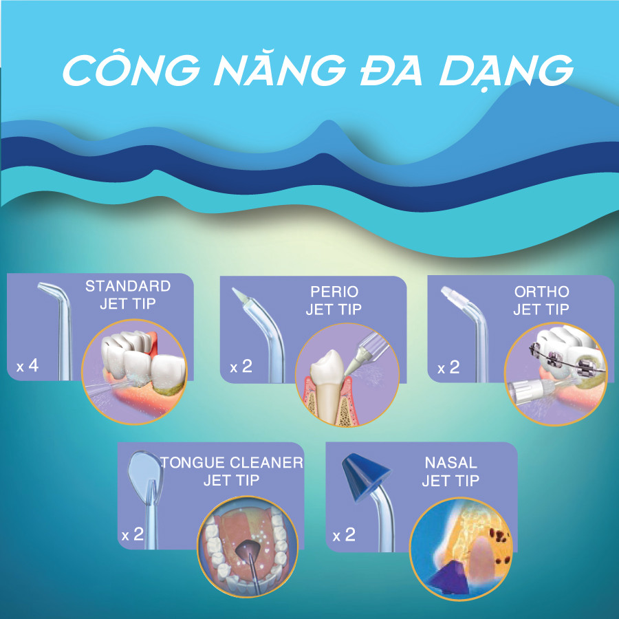 Các loại đầu tăm nước đa dạng, thể hiện công năng phong phú khi bạn cân nhắc nên mua tăm nước loại nào