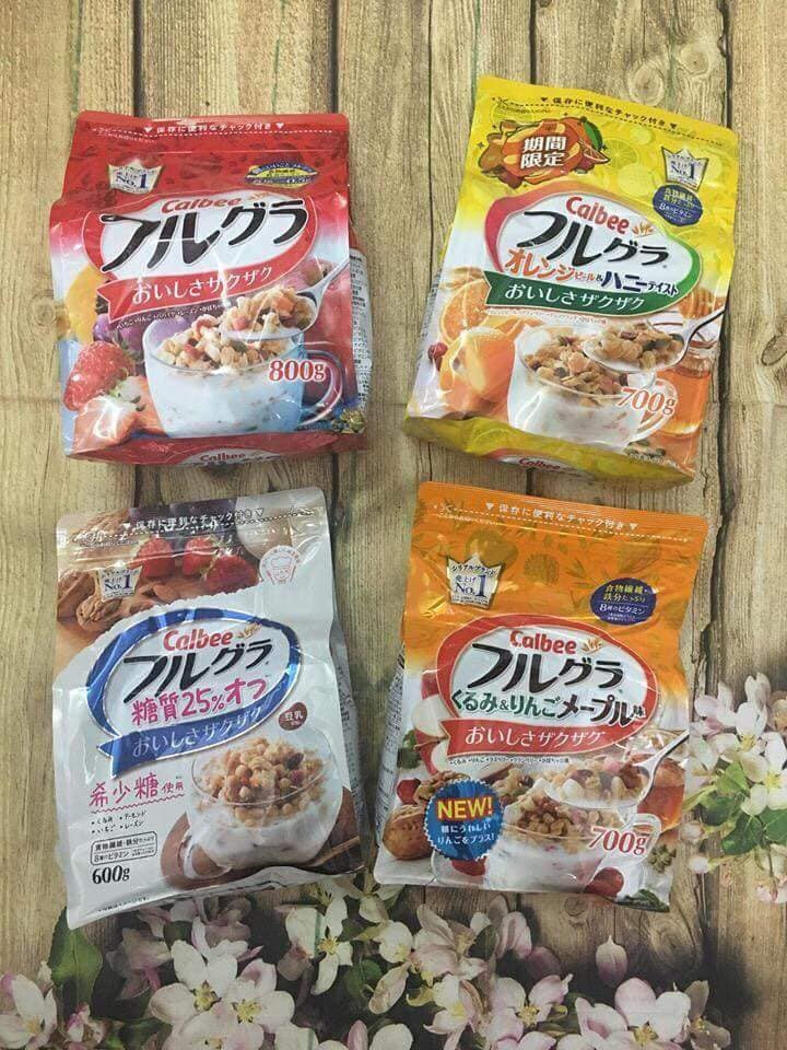Các loại ngũ cốc Calbee giảm cân của Nhật Bản với nhiều hương vị và màu sắc bao bì khác nhau, đáp ứng đa dạng sở thích người dùng
