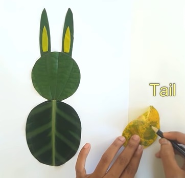 cách làm con vật bằng lá cây: cắt đuôi thỏ