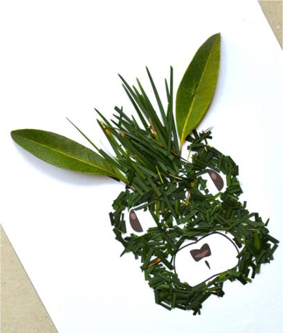 thủ công con vật bằng lá cây: thỏ