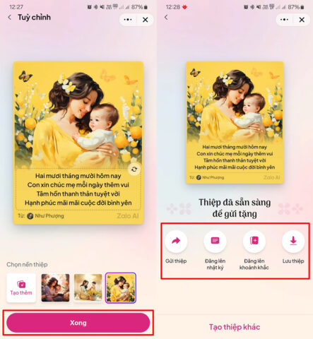 Bước 3 làm thiệp 20 10 trên Zalo