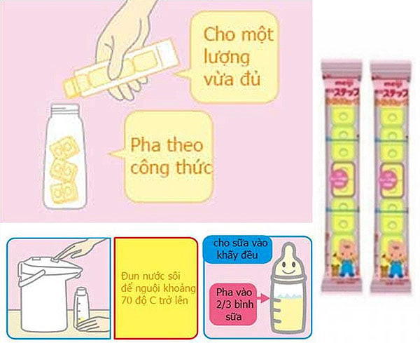 Cách pha sữa Meiji dạng thanh 0-1 nội địa Nhật đơn giản với nước 70 độ C