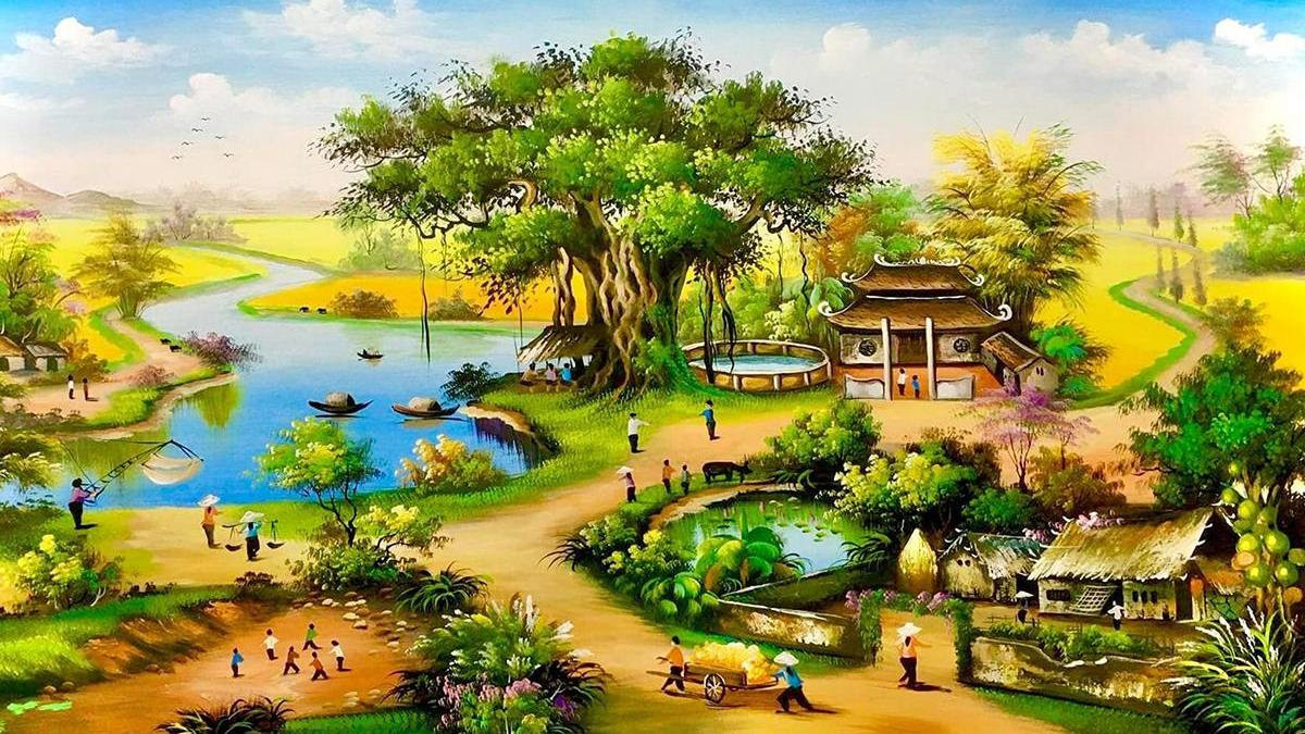 Cách vẽ tranh phong cảnh quê hương: Bức tranh hữu tình của cảnh làng quê Việt Nam