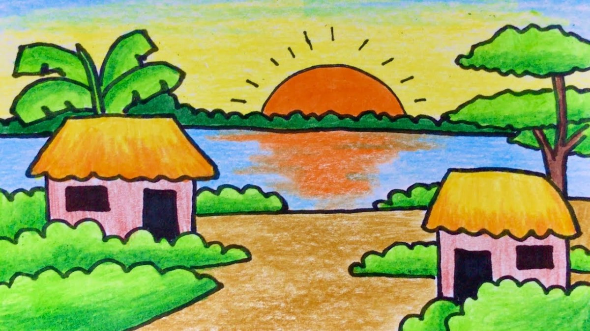 Cách vẽ tranh phong cảnh quê hương: Khung cảnh bình dị của làng quê xưa