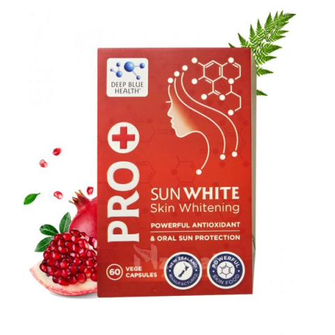 Viên uống Pro+ Sunwhite hỗ trợ chống nắng và làm trắng da, bổ sung cho quy trình dưỡng da mặt bằng sữa chua không đường.