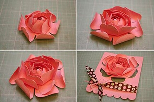 Dán chồng các lớp hoa giấy để tạo hiệu ứng 3D cho thiệp chúc mừng 20 11