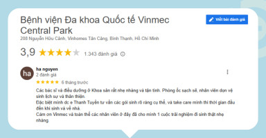 Đánh giá của khách hàng về dịch vụ bệnh viện quốc tế phụ sản Vinmec Central Park