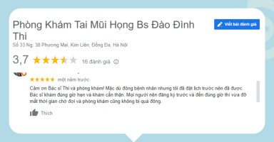 Đánh giá về Phòng khám Tai Mũi Họng của TS.BS Đào Đình Thi tại Hà Nội