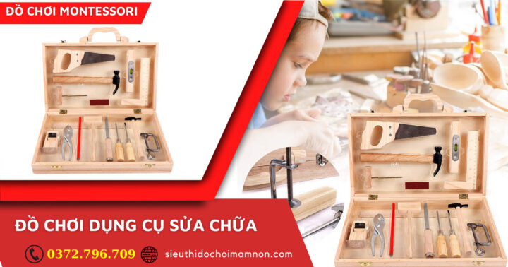 Đồ chơi bằng gỗ mô phỏng dụng cụ sửa chữa, giúp bé mầm non học tập kỹ năng sống