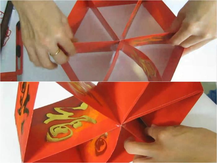 Ghép lõi hình sao và thân lục giác, hoàn thiện chi tiết trong cách làm phong bao lì xì dạng lồng đèn