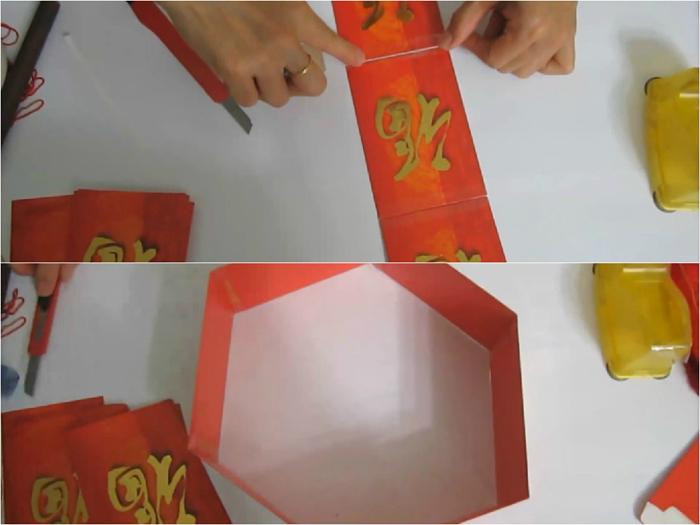 Ghép sáu phong bao lì xì thành hình lục giác, bước quan trọng trong cách làm phong bao lì xì kiểu lồng đèn