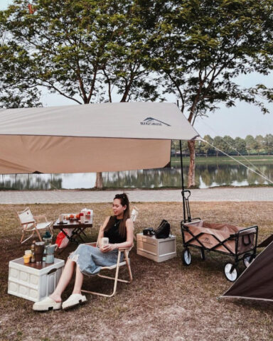 Góc cắm trại picnic tại Công viên Yên Sở, địa điểm lý tưởng cho cuối tuần ở Hà Nội.