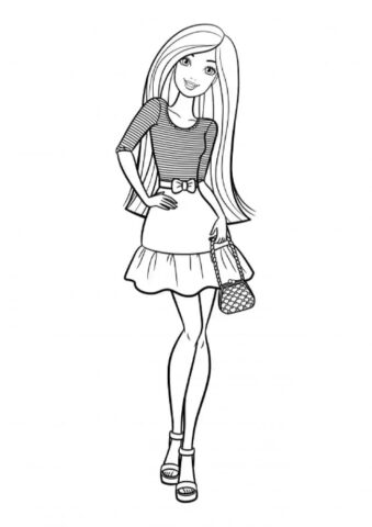 Hình ảnh Barbie xinh đẹp đang chờ được tô màu, khơi gợi sự yêu thích nhân vật của bé