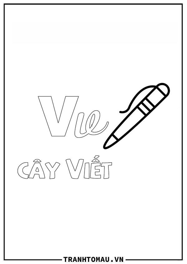Hình ảnh chữ V và cây viết trong bộ tranh tô màu 29 chữ cái tiếng Việt