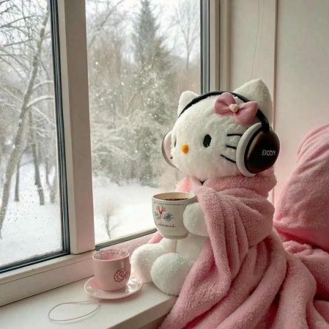 Hình ảnh Hello Kitty dễ thương trong bộ trang phục mới lạ, đầy phong cách.