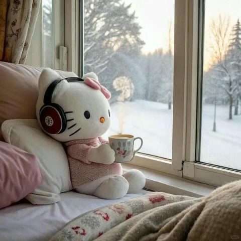 Hình ảnh Hello Kitty dễ thương với ánh mắt hiền lành, mang lại cảm giác bình yên.
