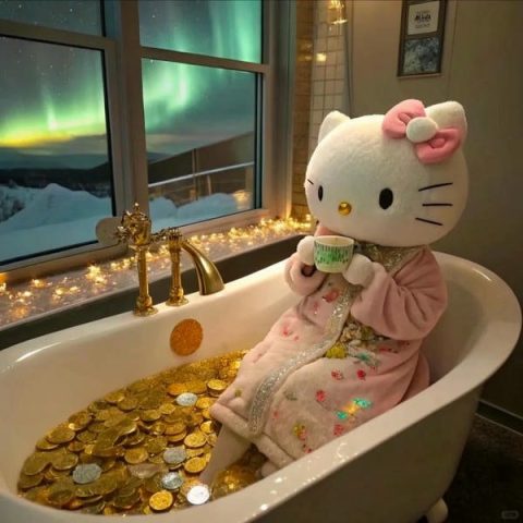 Hình ảnh Hello Kitty dễ thương tươi tắn, biểu tượng của niềm vui và sự lạc quan.