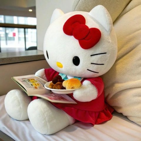 Hình ảnh Hello Kitty dễ thương với vẻ mặt tinh nghịch, mang lại cảm giác giải trí.