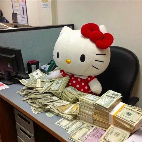 Hình ảnh Hello Kitty dễ thương với chiếc nơ lớn màu hồng, vẻ mặt thân thiện.