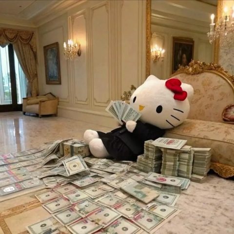 Hình ảnh Hello Kitty dễ thương biểu cảm vui tươi, sẵn sàng cho những cuộc phiêu lưu mới.