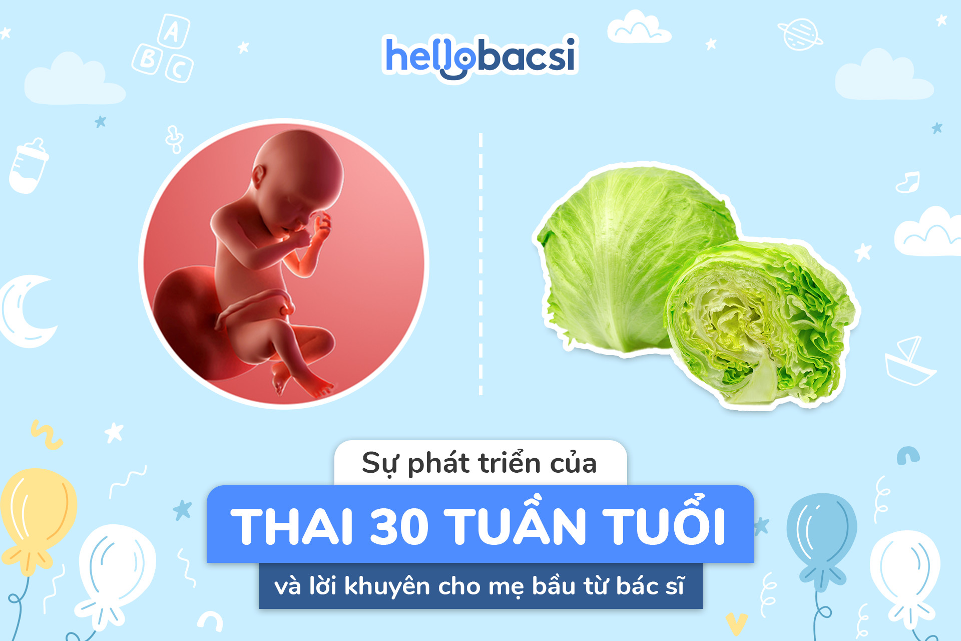 Hình ảnh minh họa thai nhi tuần 30 phát triển như thế nào, kích thước tương đương bắp cải nhỏ