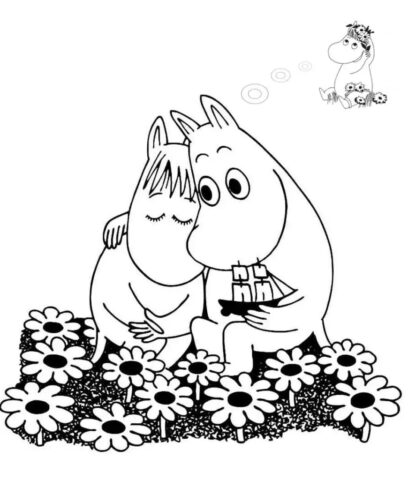 Hình ảnh nhân vật Moomin troll với vẻ ngoài tròn trịa, dễ thương, một nhân vật hoạt hình được yêu thích