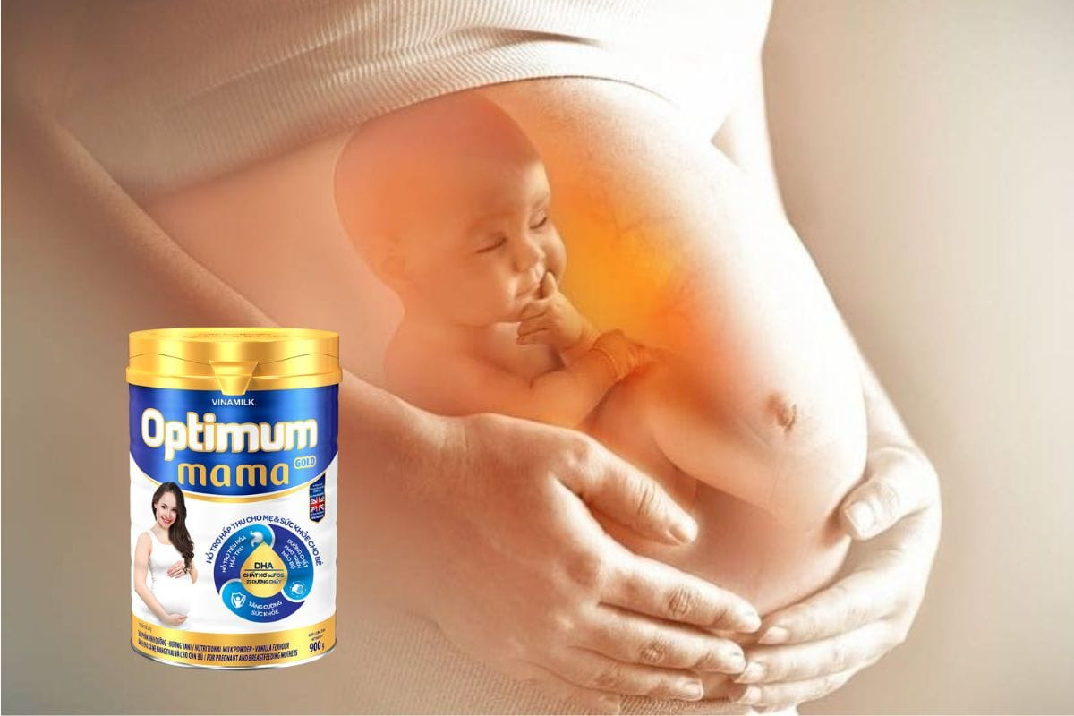 Hình ảnh sữa bầu Optimum Mama Gold hỗ trợ phát triển trí não và xương cho thai nhi
