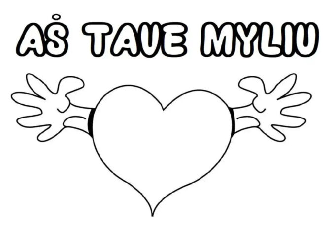 Hình ảnh trái tim lớn với dòng chữ "I love you" được thiết kế dễ thương, phù hợp để bé tô màu và thể hiện tình cảm