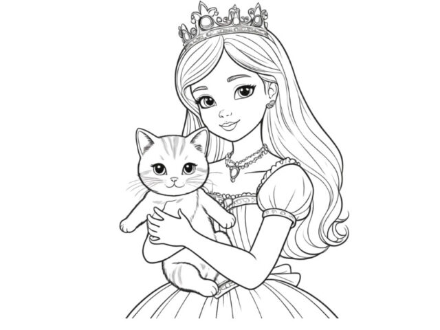 Hình tô màu anime chibi dễ thương: Công chúa quý phái với trang sức