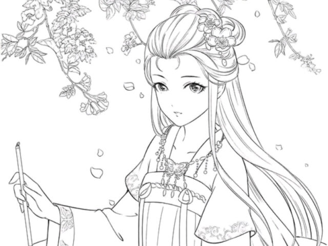 Hình tô màu công chúa anime chibi dễ thương: Nàng thơ cổ điển
