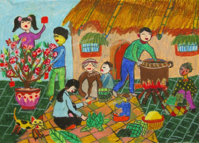 Họa sĩ thể hiện tình yêu quê hương qua tranh vẽ Tết và mùa xuân