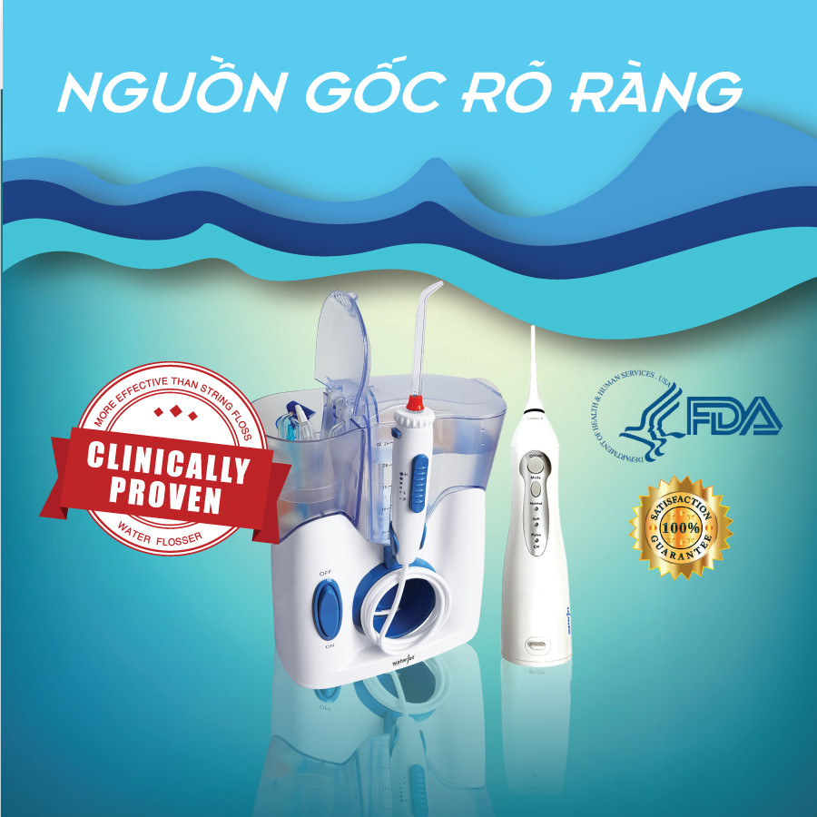 Hộp sản phẩm máy tăm nước với thông tin nguồn gốc rõ ràng, giúp bạn an tâm hơn khi quyết định nên mua tăm nước loại nào