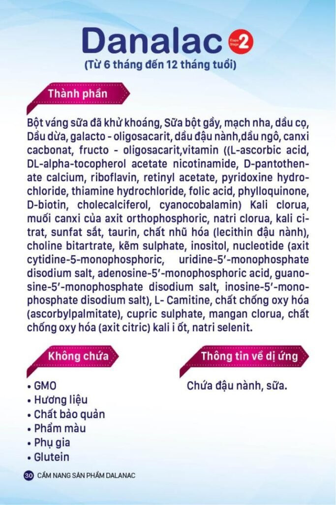 Hộp sữa bột Danalac số 2, một trong các loại sữa dành cho trẻ em được tin dùng