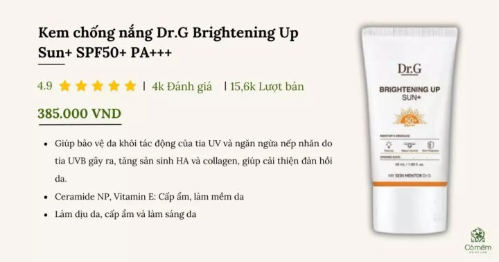Kem chống nắng nâng tone cho da nhạy cảm Dr.G Brightening Up Sun+
