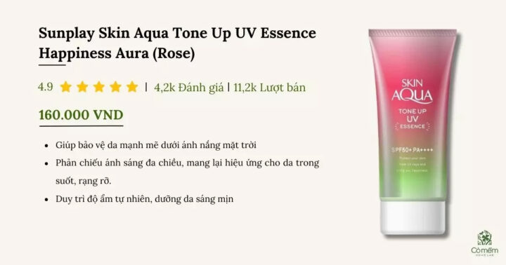 Kem chống nắng nâng tone cho da nhạy cảm Sunplay Skin Aqua Tone Up UV Essence Happiness Aura (Rose)