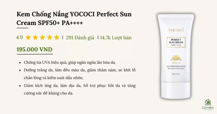 Kem chống nắng nâng tone cho da nhạy cảm YOCOCI Perfect Sun Cream