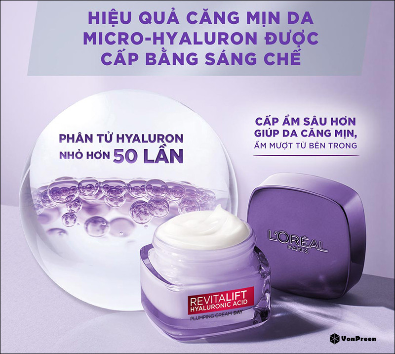 Kem dưỡng da L'Oréal Revitalift Hyaluronic Acid Plumping Cream Day giúp cấp ẩm và làm mờ nếp nhăn, cần kiểm tra hạn sử dụng cẩn thận.