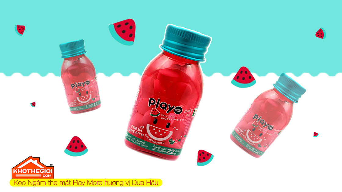 Kẹo Play More vị dưa hấu Thái Lan the mát dạng hũ tiện lợi