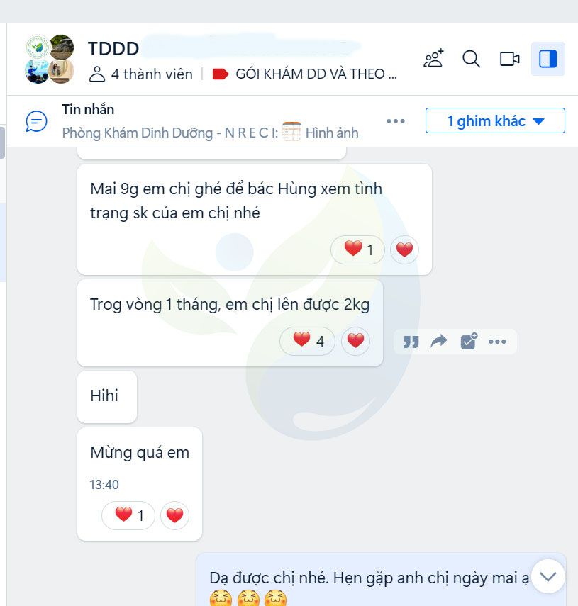 Hình ảnh tin nhắn cảm ơn từ khách hàng về kết quả khám dinh dưỡng cho bé