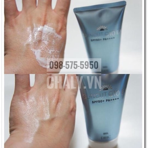 Lớp finish ẩm mượt của kem chống nắng vật lý lai hóa học DHC Suncut Q10 EX Gel Nhật