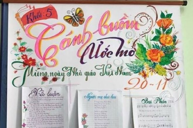 Mẫu báo tường sáng tạo dành tặng cô giáo mầm non, thể hiện tình cảm qua những lời chúc