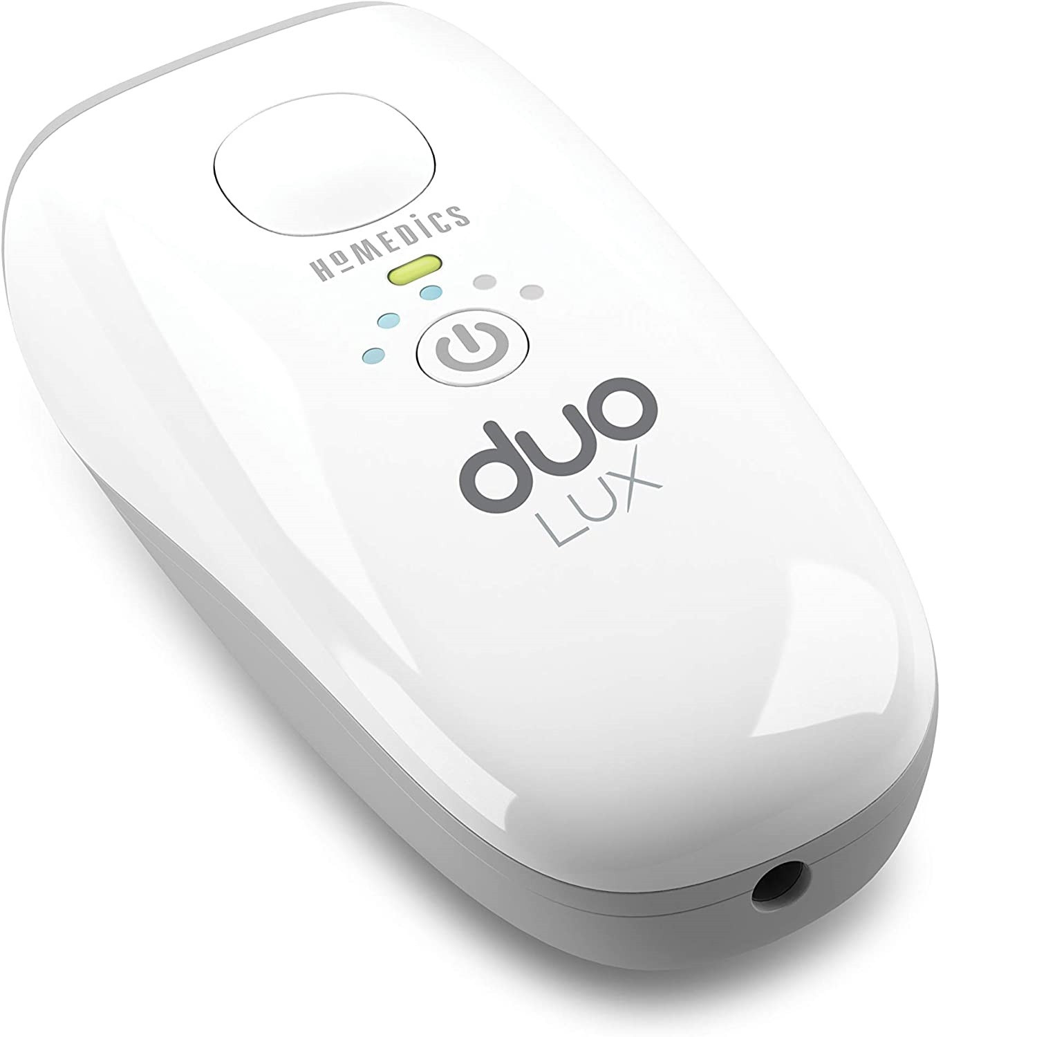 Máy triệt lông HoMedics IPL-HH390 với thiết kế hiện đại, cầm tay, cho thấy sự dễ dàng trong việc tự triệt lông tại nhà.